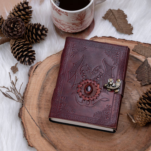 Leather Journal with Stone Dragon Embossed Travel Journal