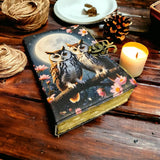 Leather Journal Blank Vintage Notebook with Two Owl Print
