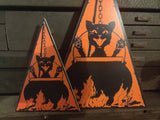 - Triangle Cat with Cauldron Wood Cutout: 7x5