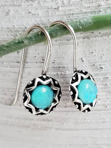 Sosie Designs - Silver Opal Dangle Earrings - Medium Azure Blue
