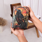Leather Journal Blank Vintage Notebook with Crow UV Print