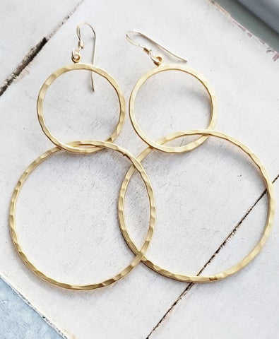 Sosie Designs - Gold Hammered Circle Hoops Earrings