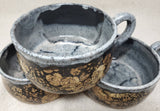 Turtle Hollow Pottery - Flower Garden soup bowl in snow storm glaze