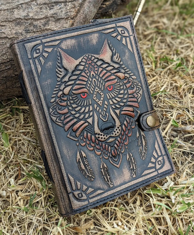 Fox Embossed Leather Journal diary with 200 Deckle pages