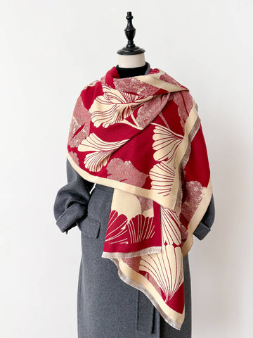 Winding River - Red / Cream Large Ginkgo Wrap