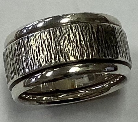 FR-3 Sterling Silver Unisex fabricated band with textured middle Nate