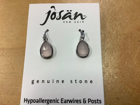 Silver small teardrop rose quartz earrings