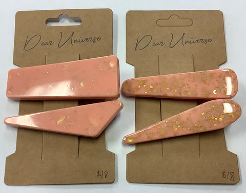 Peach & gold glitter hair clips