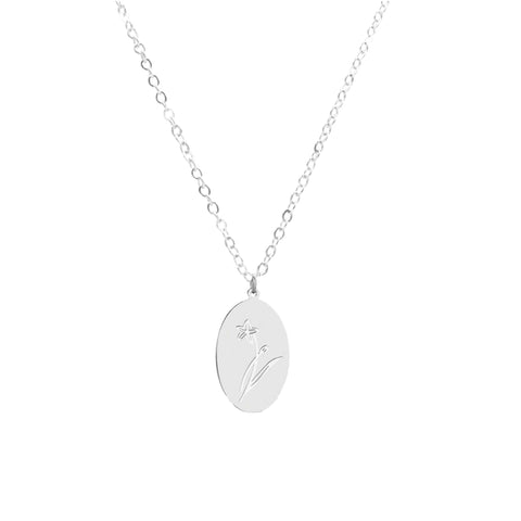 Birth Flower Collection - Silver Daffodil Oval Necklace (March)
