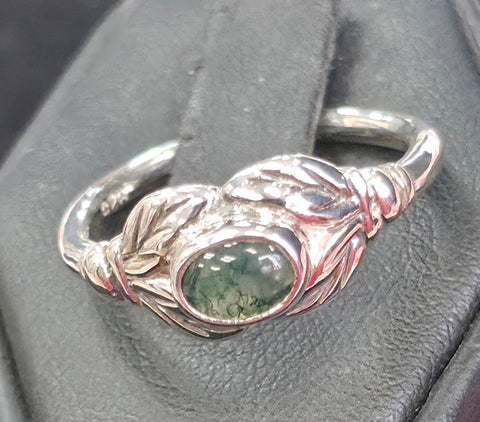 MG S/S R215  Moss Agate 7x5mm  Ring size 9.5