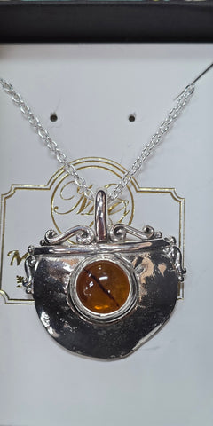 MG SS PDT 440 Silver Necklace with Amber Stone
