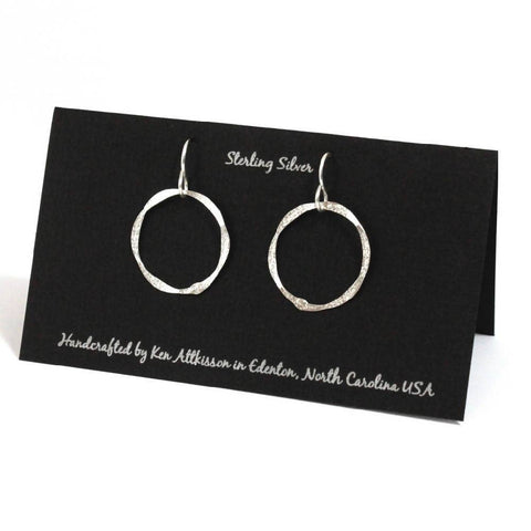 Ken’s handcrafted jewelry - Sterling Silver Earrings Circle Hammered
