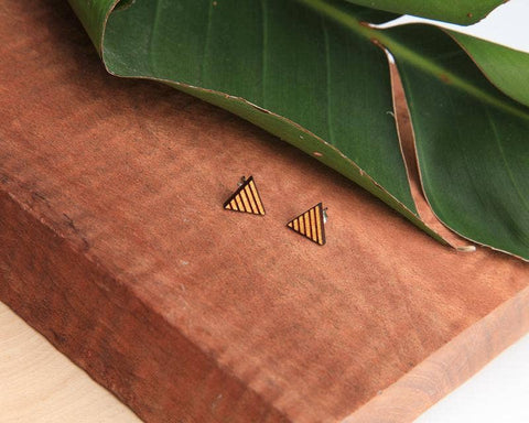 MOKU - Triangle | Wood Stud Earrings | Osage Orange and Eucalyptus