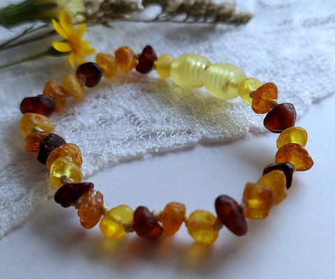 Amber Auksas - Raw Multi Baltic Amber Bracelet w/ Tag & Certificate ♥️ GIA: Five inches