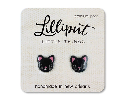 Lilliput Little Things - NEW Cute Black Kitty with Pink Ears Earrings