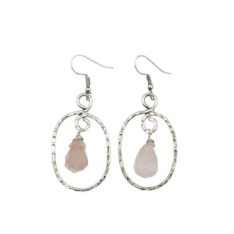 Anju Jewelry - Banjara Rose Quartz Oval Frame Earrings