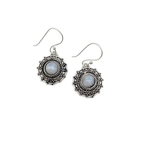 Anju Jewelry - Tanvi Silver-Plated and Moonstone Earrings - Ornate Circle