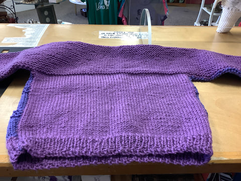 Youth sweater with purple tones by Frances
