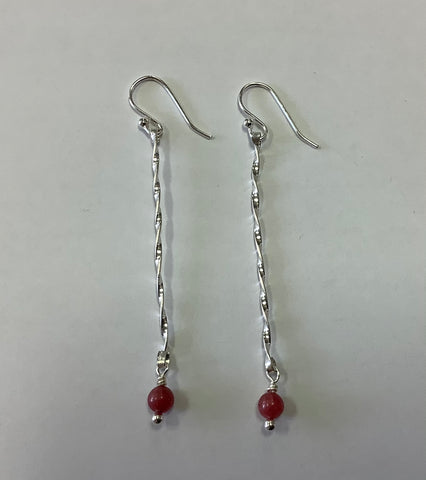 Sterling silver earrings with red Jade