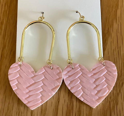 Pink Heart Earrings by Leathered Together