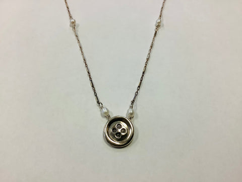 MKD Sterling button necklace w/ pearls