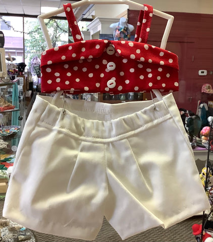 American Girl Doll White Shorts with Red Polka Dot Crop Top by Carol