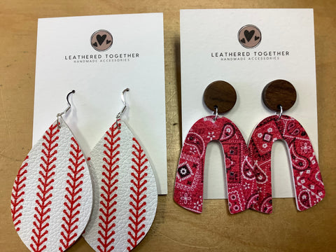 Leather Baseball Teardrop Earrings by Leathered Together 1 per purchase