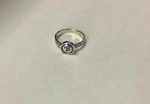 MKD Initial B small sterling silver ring