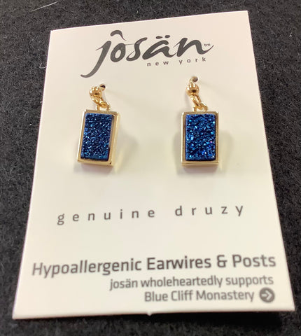 Josan Dark Blue Rectangle Druzy Earrings