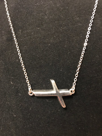 Sterling Silver Sideways Cross Necklace